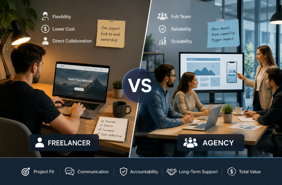 Comparing a freelance web designer against a web design agency to decide which delivery model fits