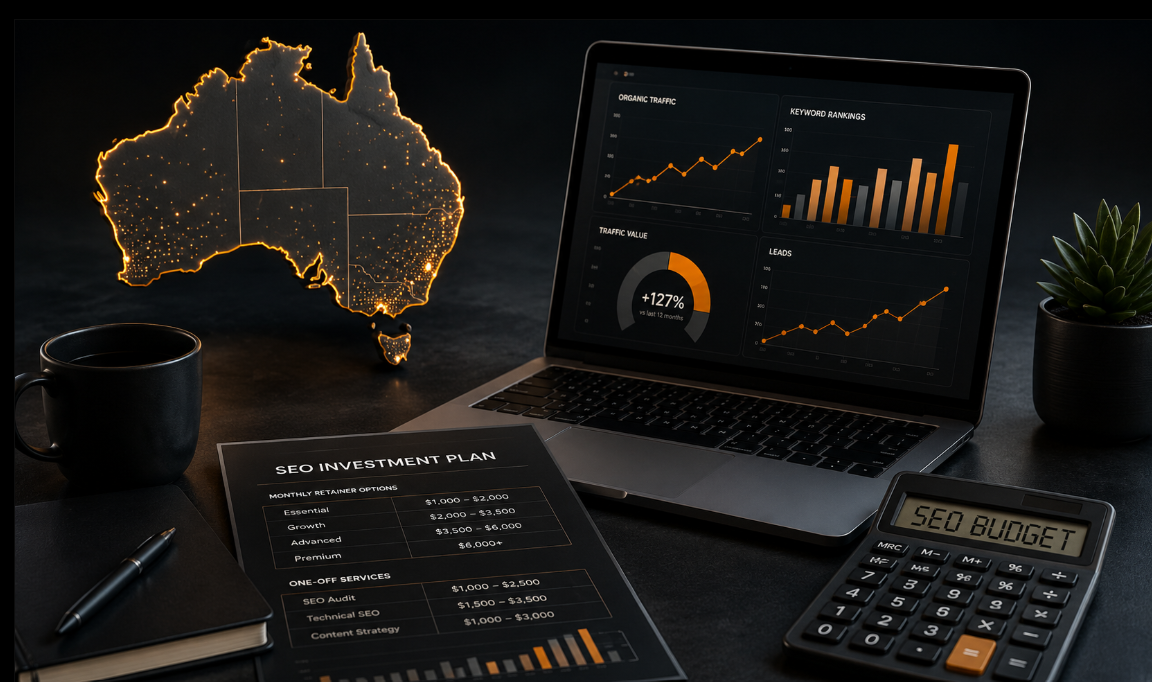 An Australian small business owner comparing SEO pricing options and digital marketing tools